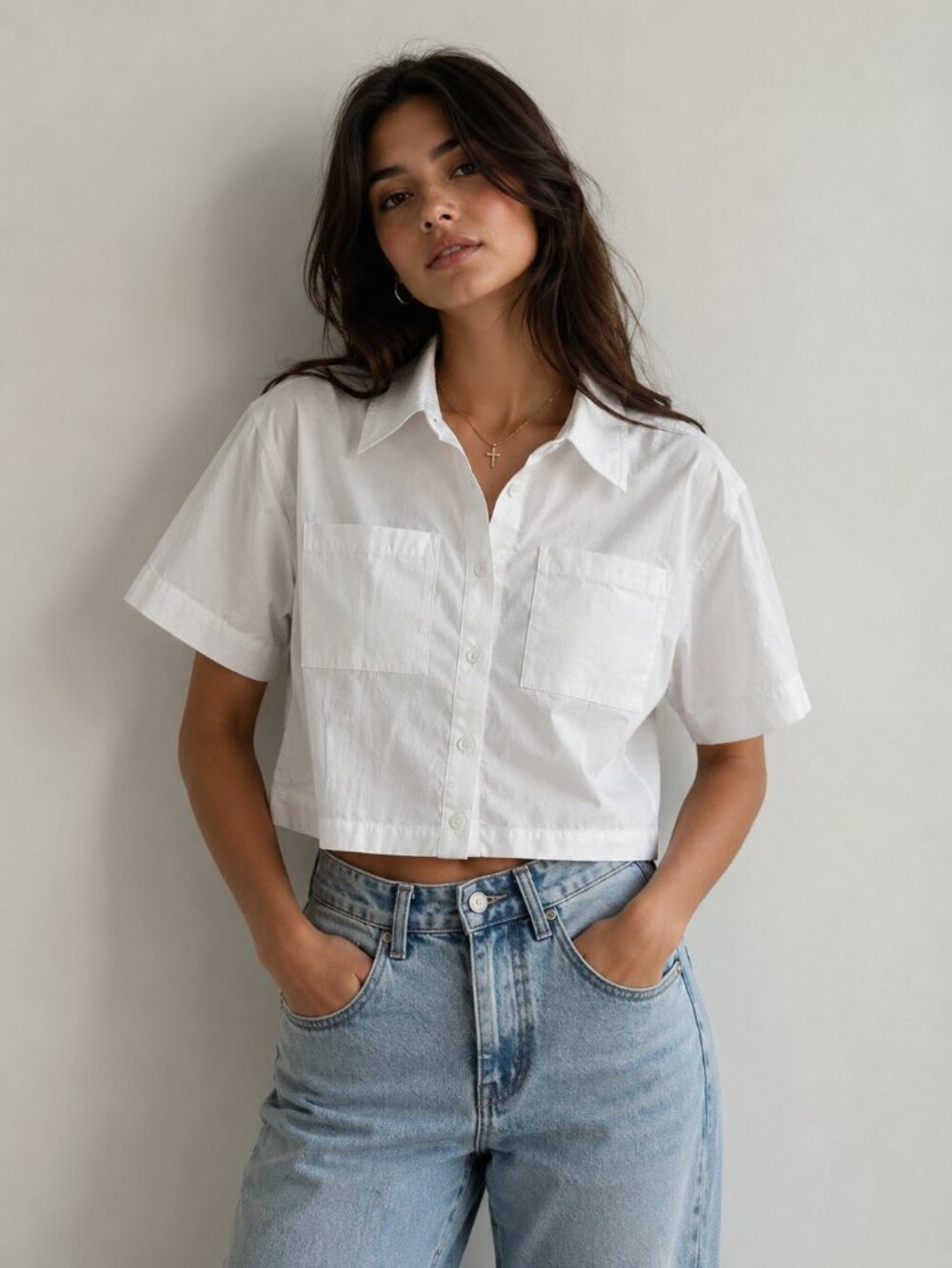 Generation Love Sateen White Boxy Button Front Shirt Size Large oversized NWT